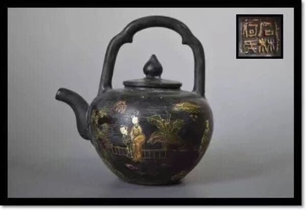 朱泥 急須 彩絵 漆絵 時代