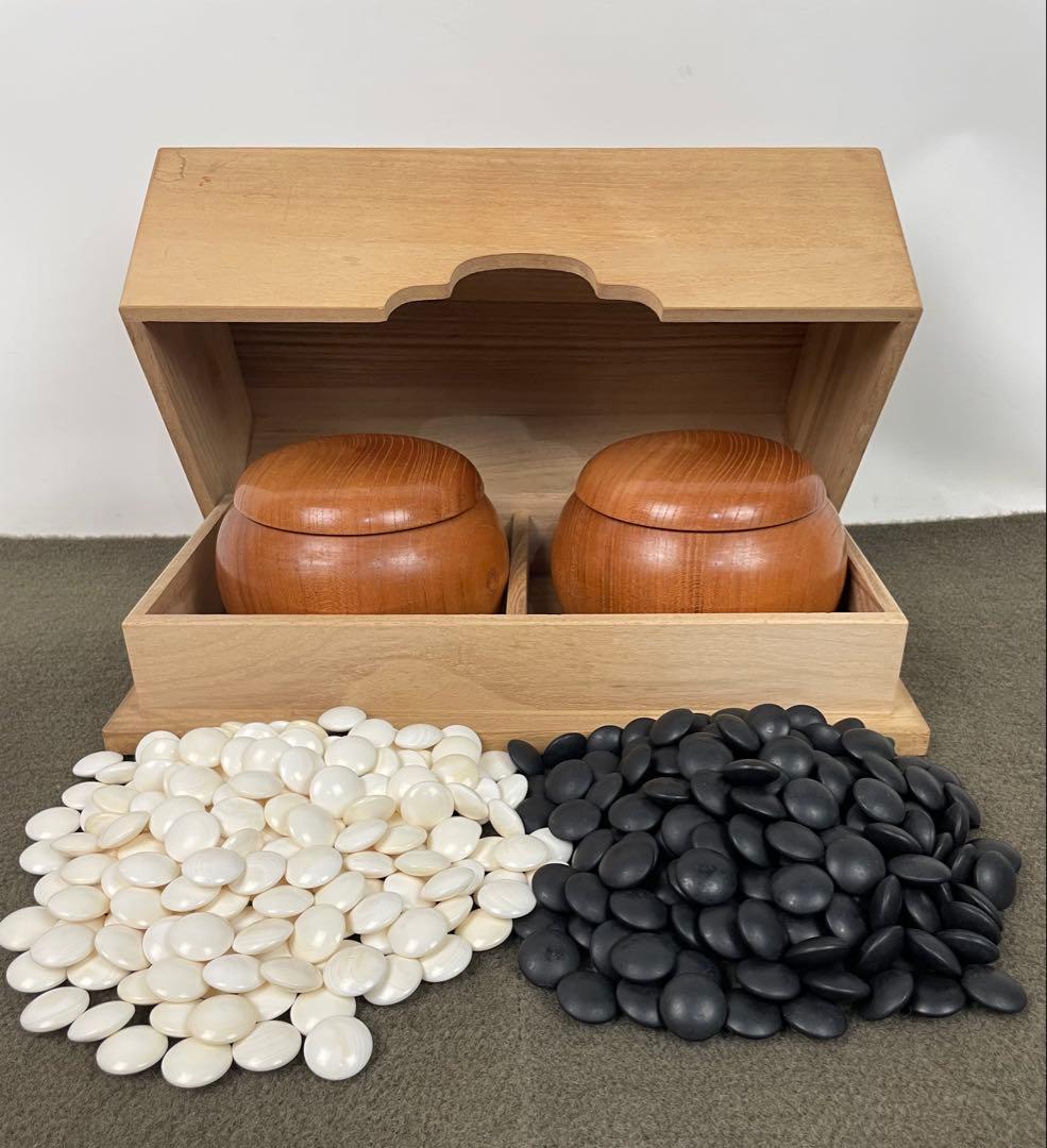 囲碁 蛤碁石 那智黒石 34号 35号 碁石 碁笥 桐箱 セット