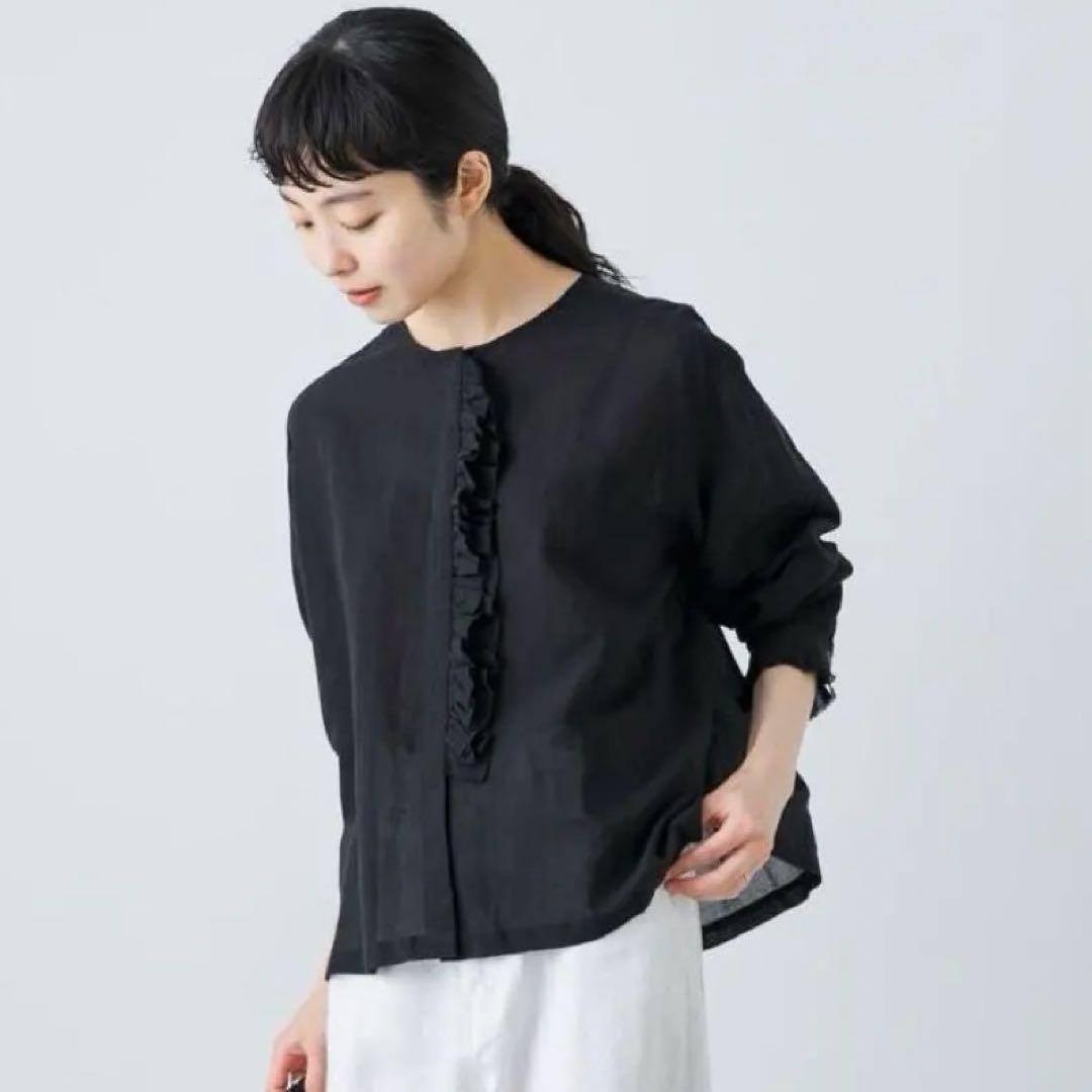 かぐれ　コットンリネンワッシャーフリルブラウス　コットンリネンフリルブラウス