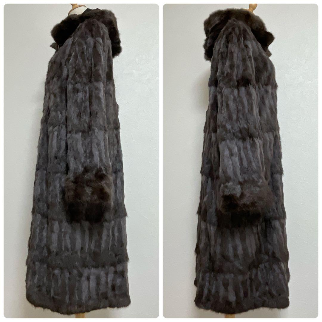 【美品】高級シルク100% ロシアリス リバーシブルロングコート L〜LL 毛皮