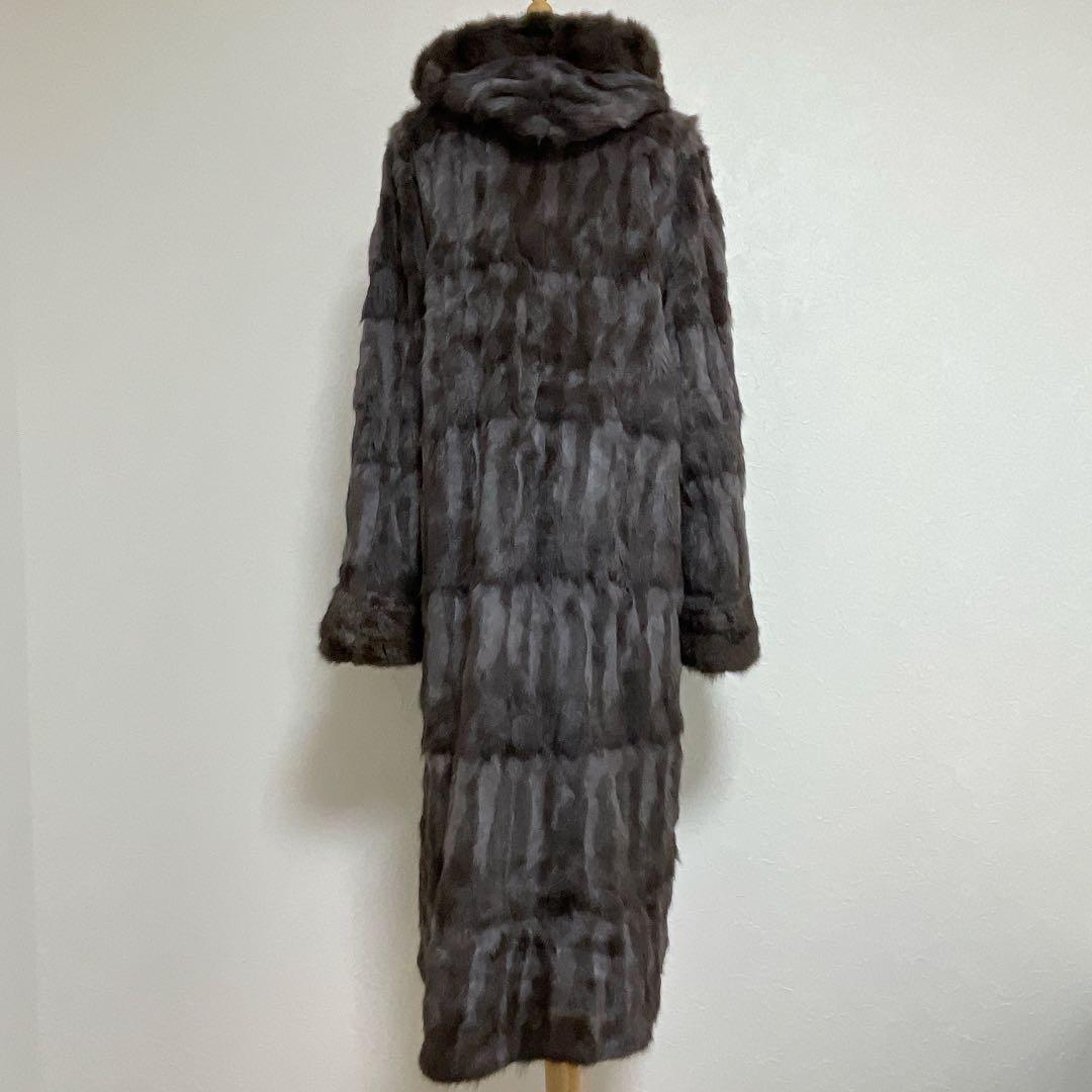 【美品】高級シルク100% ロシアリス リバーシブルロングコート L〜LL 毛皮