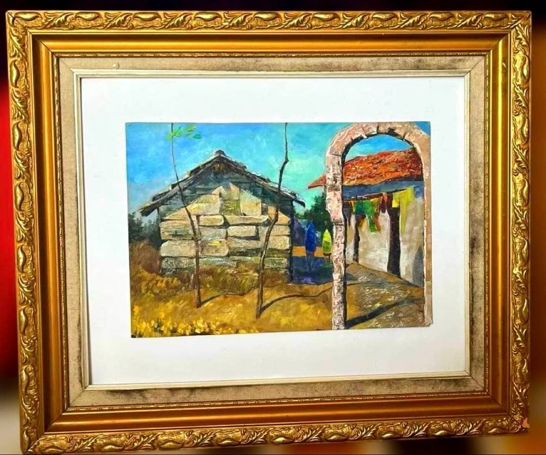 油彩絵、額付き、ガラス無し