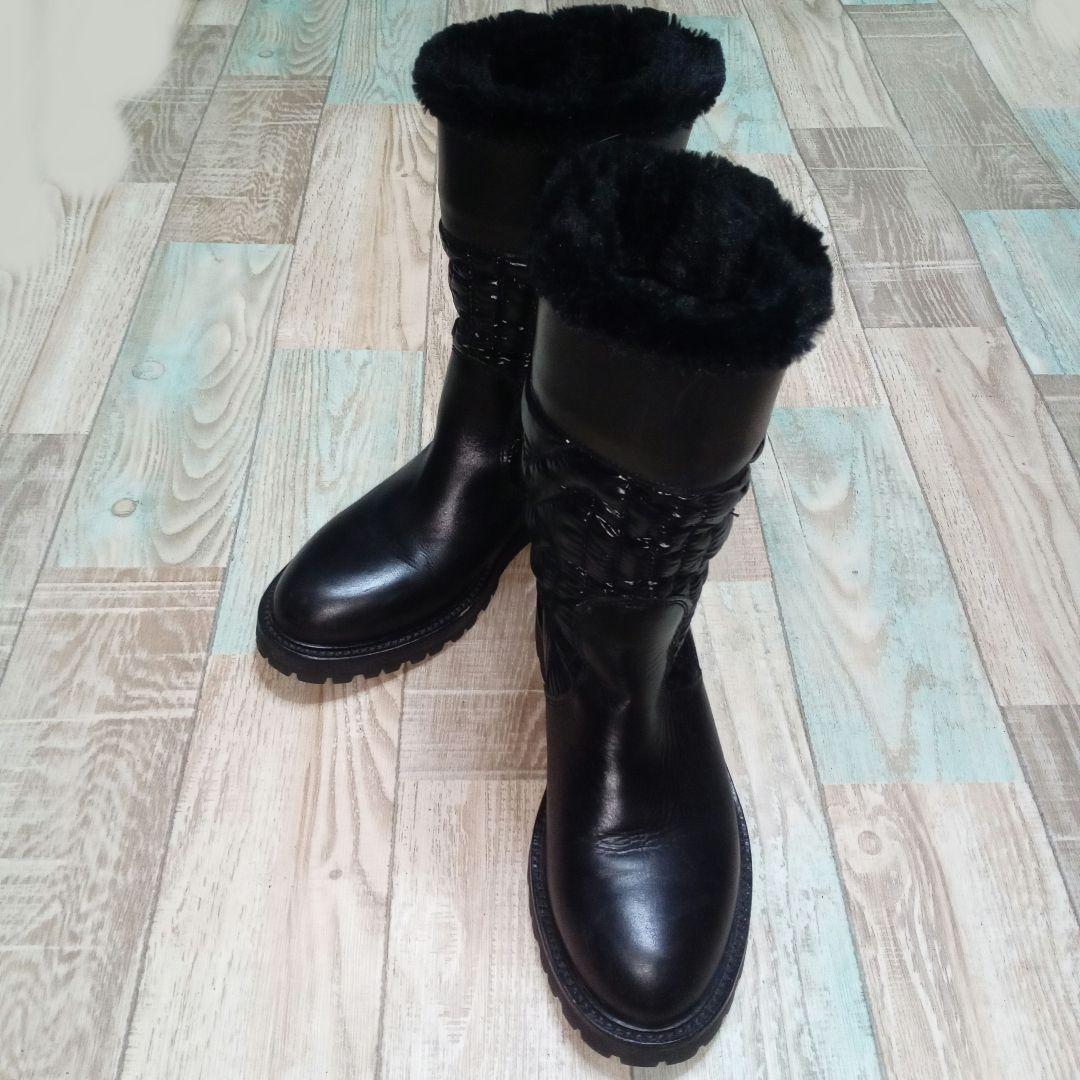 美品　MAXMARA　23.0　ブーツ　マックスマーラ　ブラック　レザー　ダウン