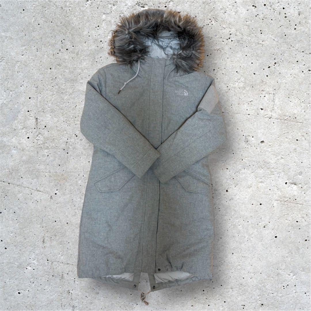 ノースフェイス ロングダウンコート ファー付 グレー S