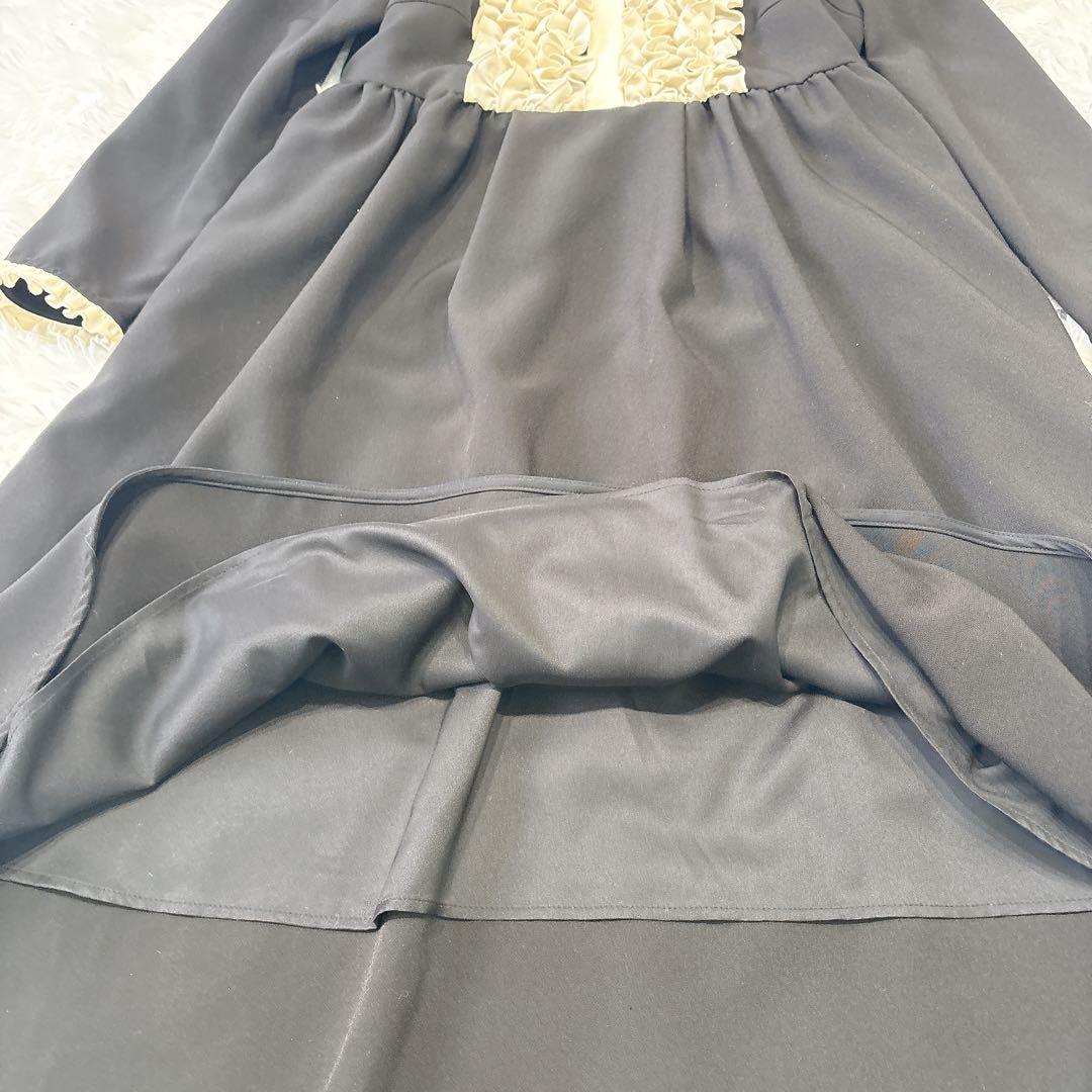 チェスティ バイカラー フリルワンピース S ロング 黒 生成り