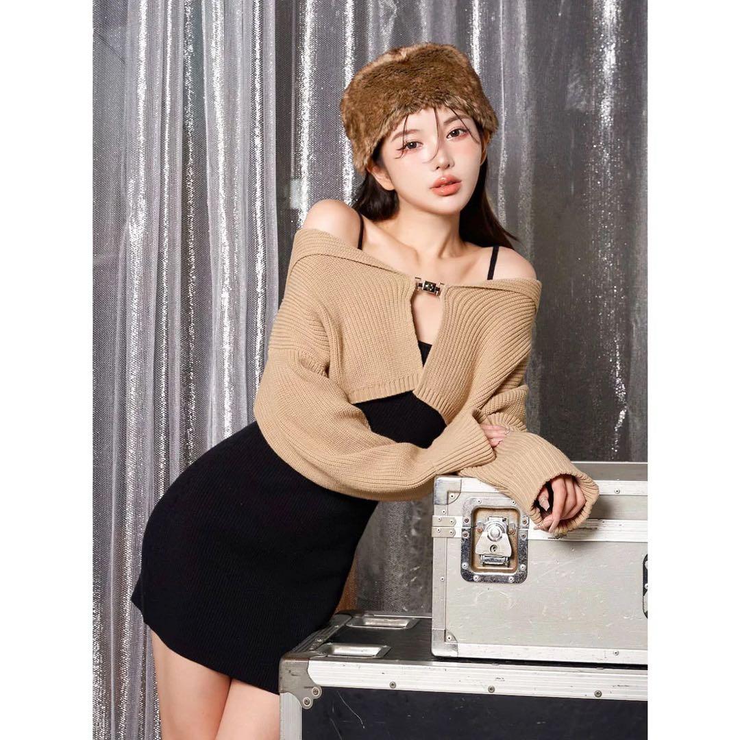 新品タグ付 ダーリッチ ボリュームオフショルアンサンブルミニワンピース F