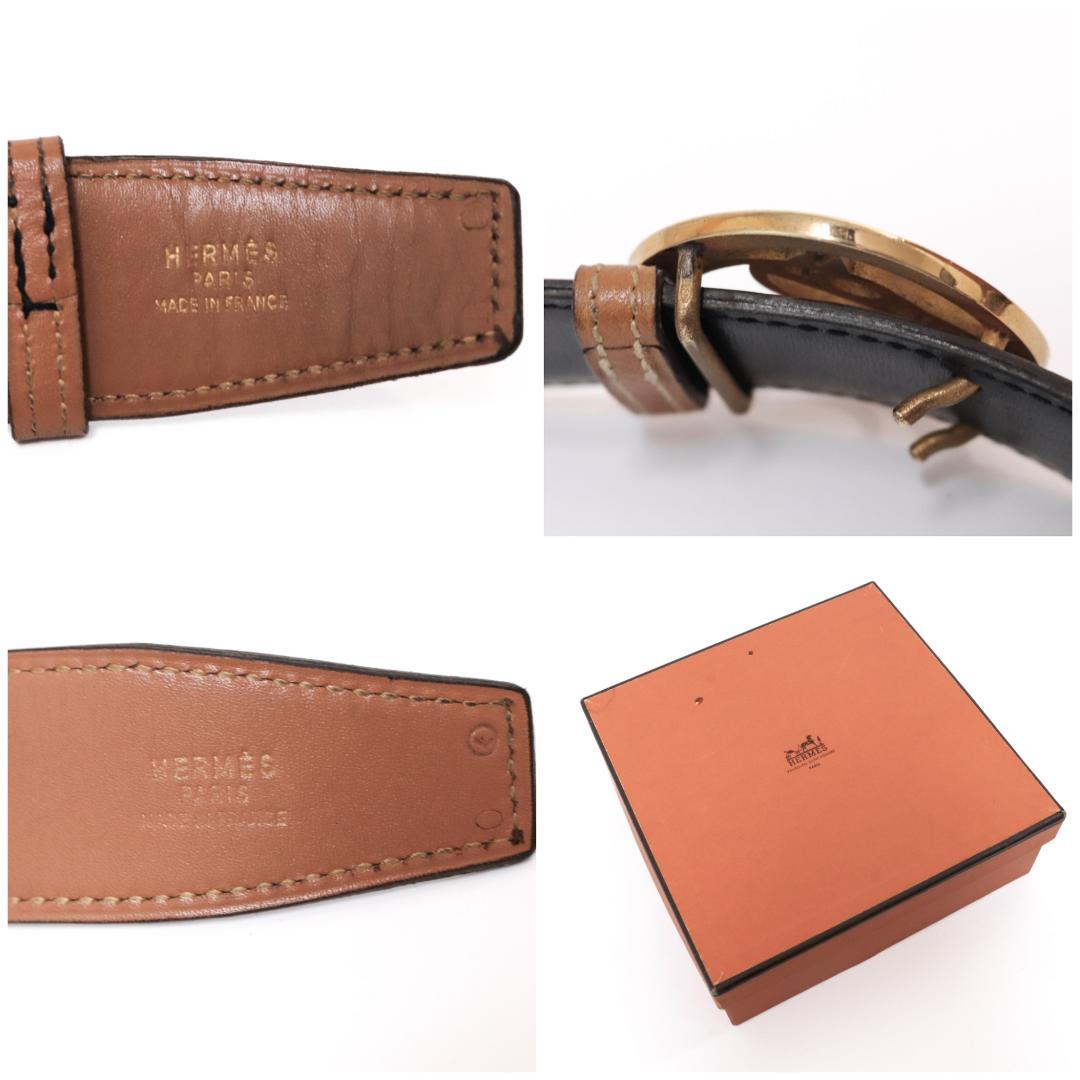 エルメス シュヴァル ベルト 75cm±4 幅3cm 茶黒 2枚革 箱付 917