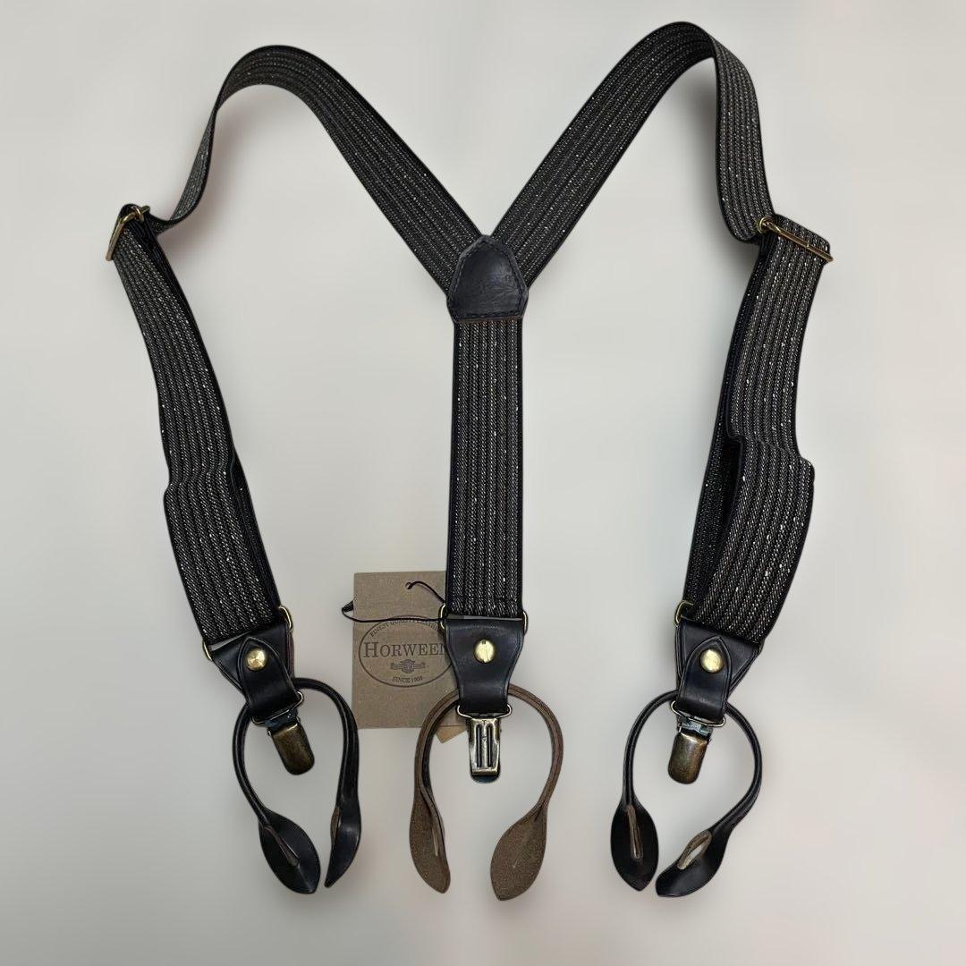 新品　アートブラウン　クロムエクセルレザー　サスペンダー　杢黒　黒