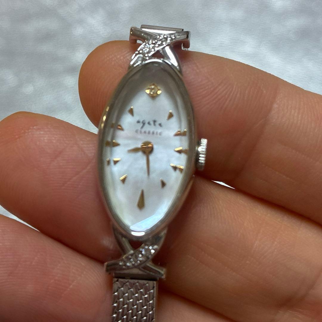 美品agete オーバルフェイスジュエリーウォッチシルバー販売証明書付き 19万