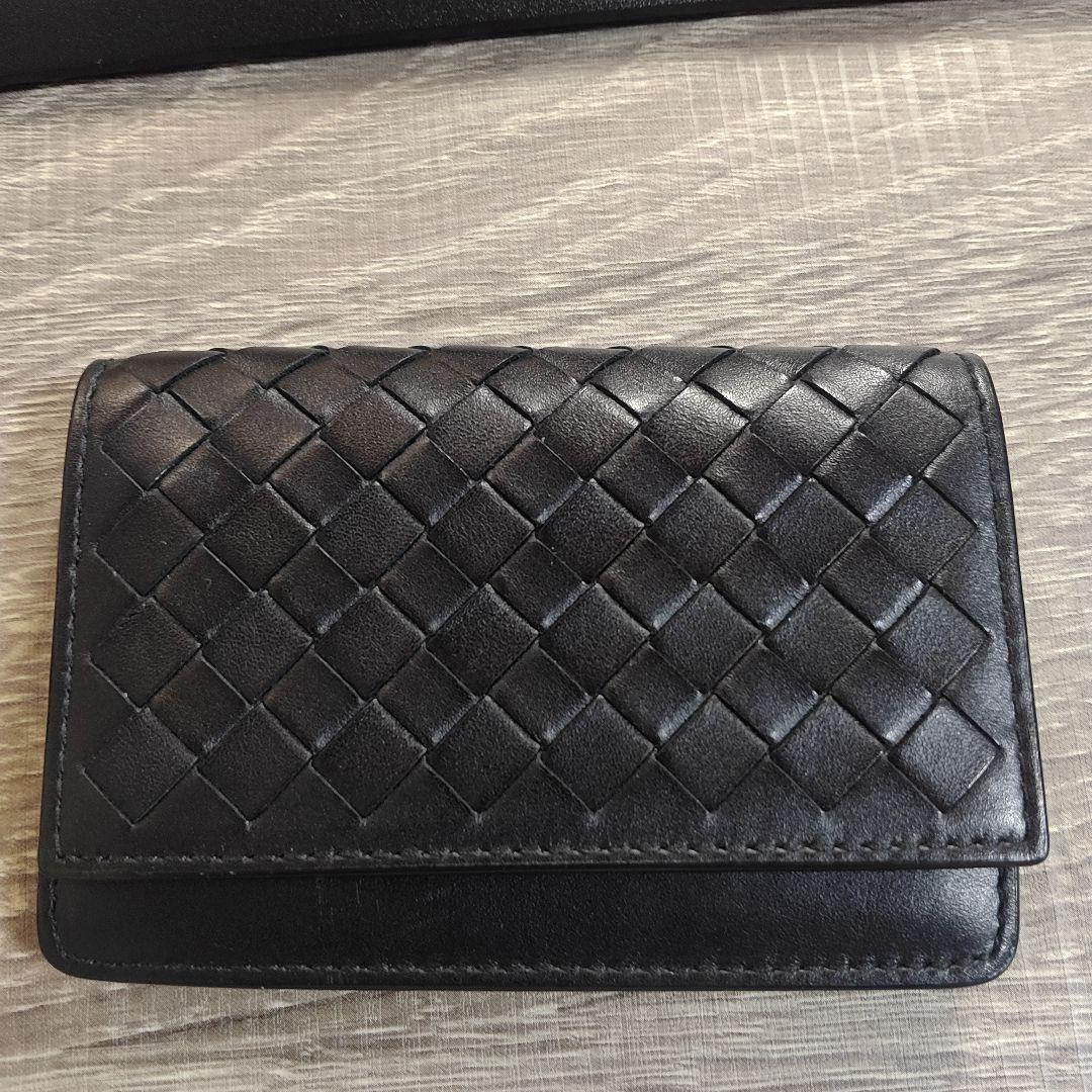 ブラックレザー名刺入れ 編み込みデザイン