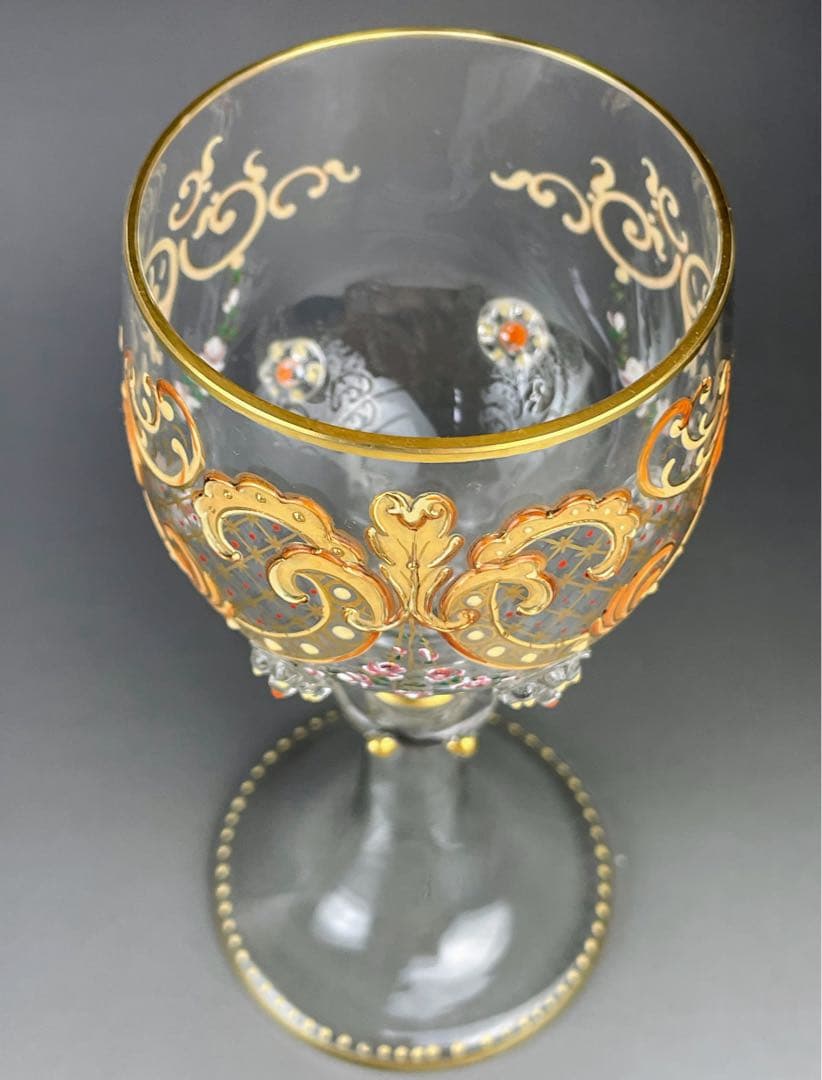 【希少】モーゼル エナメル盛 金彩 ワイングラス 金盛り エナメル彩 フランス