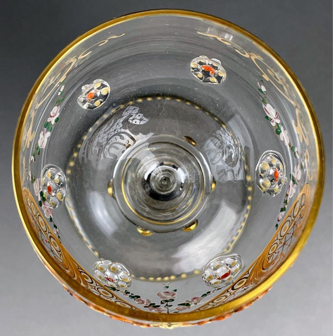 【希少】モーゼル エナメル盛 金彩 ワイングラス 金盛り エナメル彩 フランス