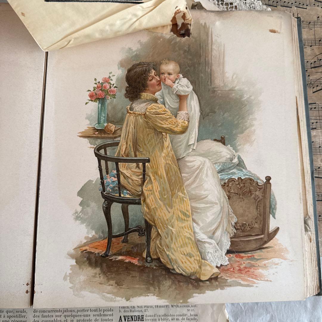 稀少1904年美しいアンティーク雑記帳ベビーアルバム洋書ジャンクジャーナル素材