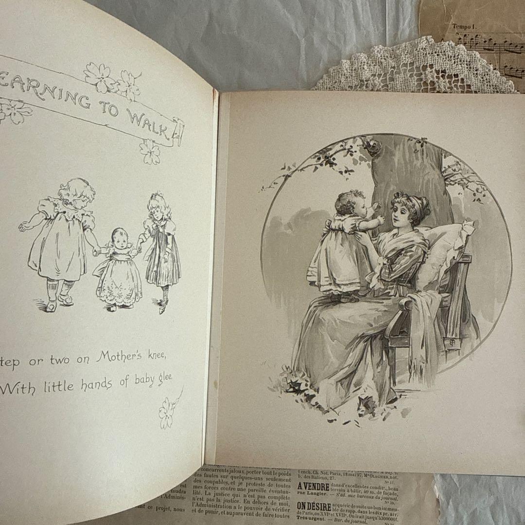 稀少1904年美しいアンティーク雑記帳ベビーアルバム洋書ジャンクジャーナル素材