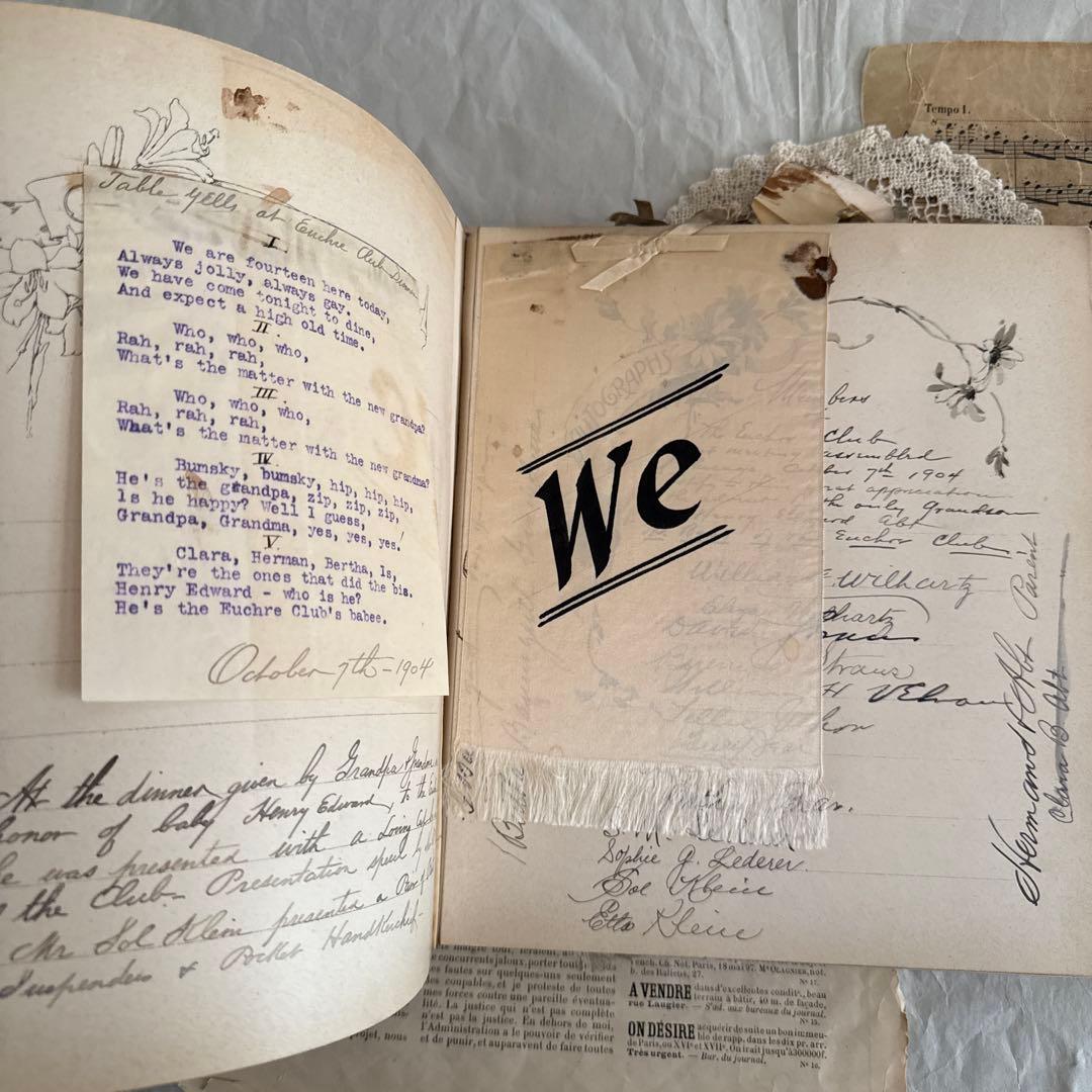 稀少1904年美しいアンティーク雑記帳ベビーアルバム洋書ジャンクジャーナル素材