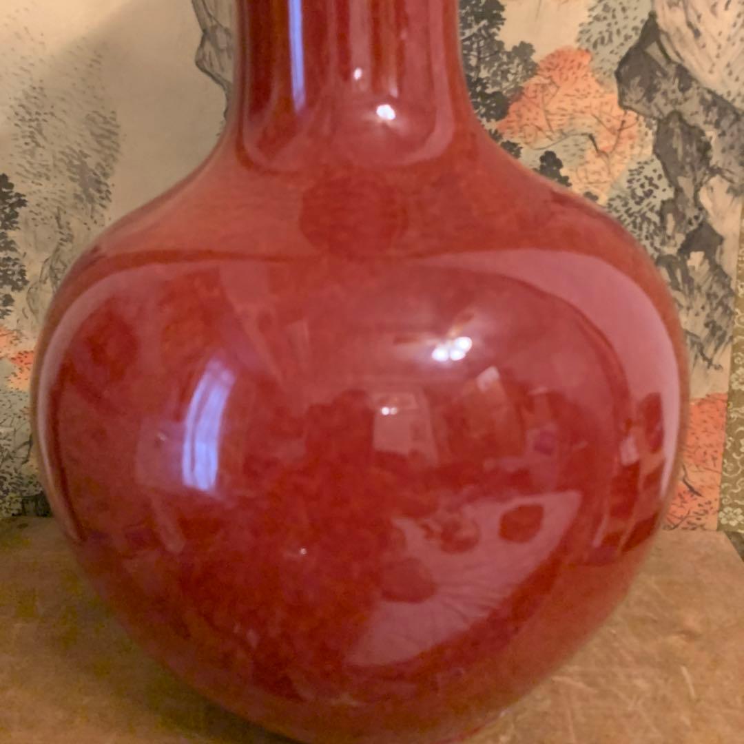 中国美術　アンティーク　祭紅釉    花瓶　　301