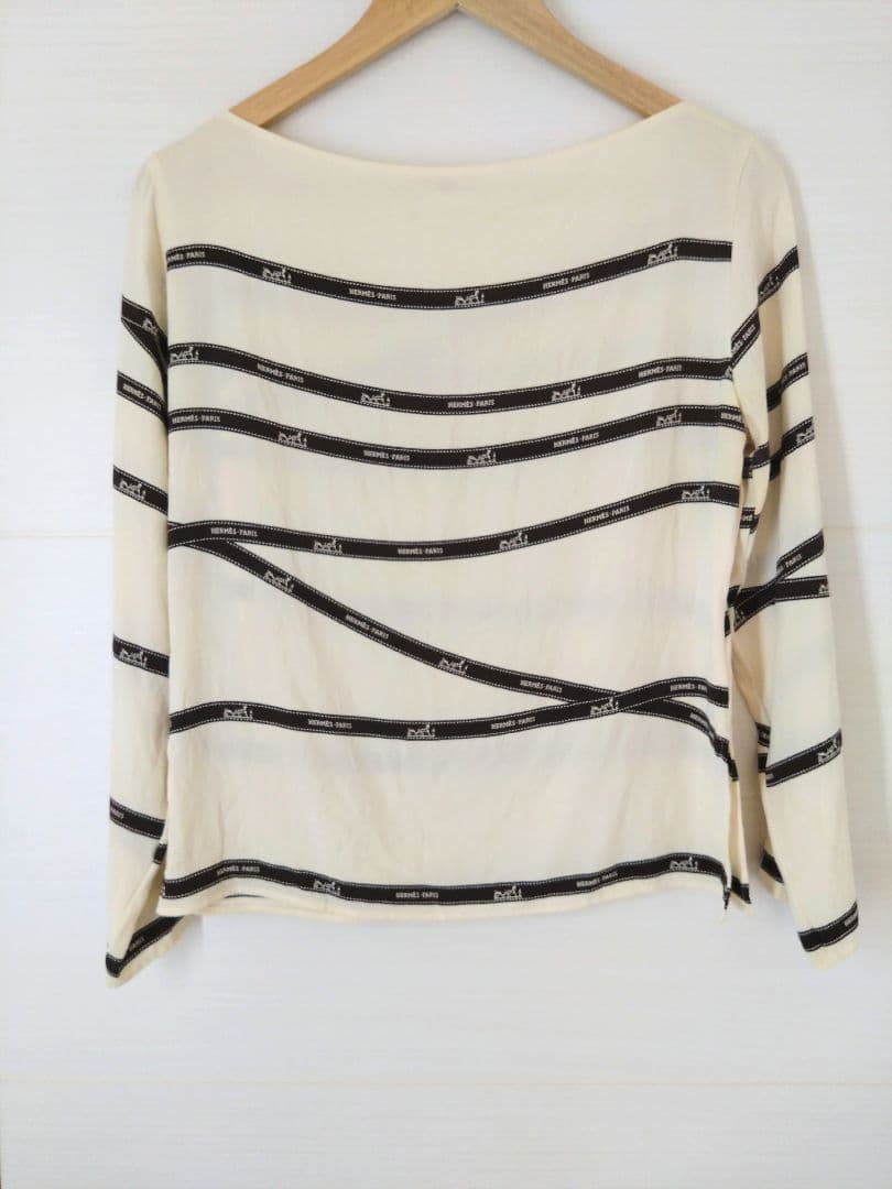 HERMES 　ストライプ 長袖 トップス　エルメス 長袖カットソー シルク