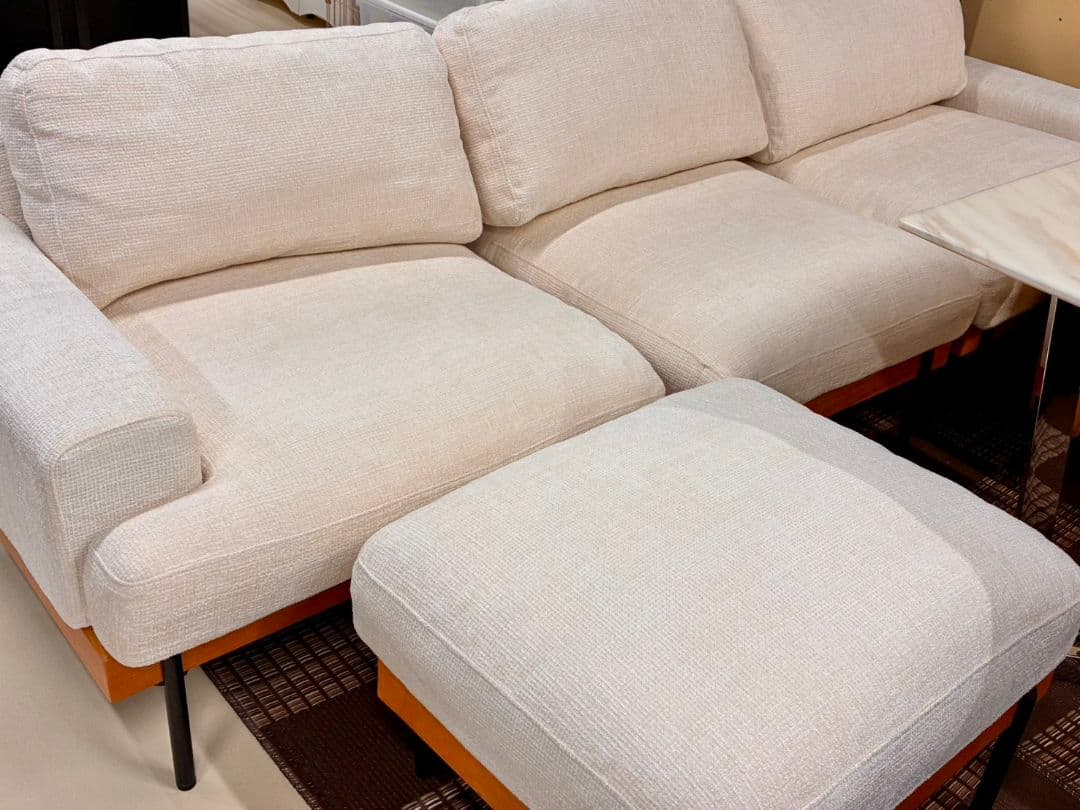 北欧風 ユニットソファ オットマン付き(アイボリー)