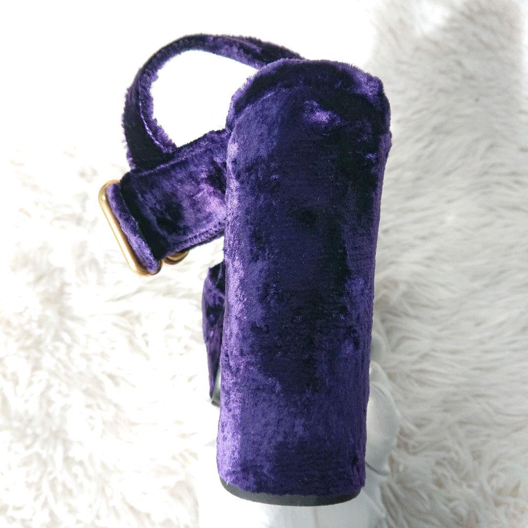 PRADA ベロア ベルベット プラットフォーム サンダル ゴールド金具 紫