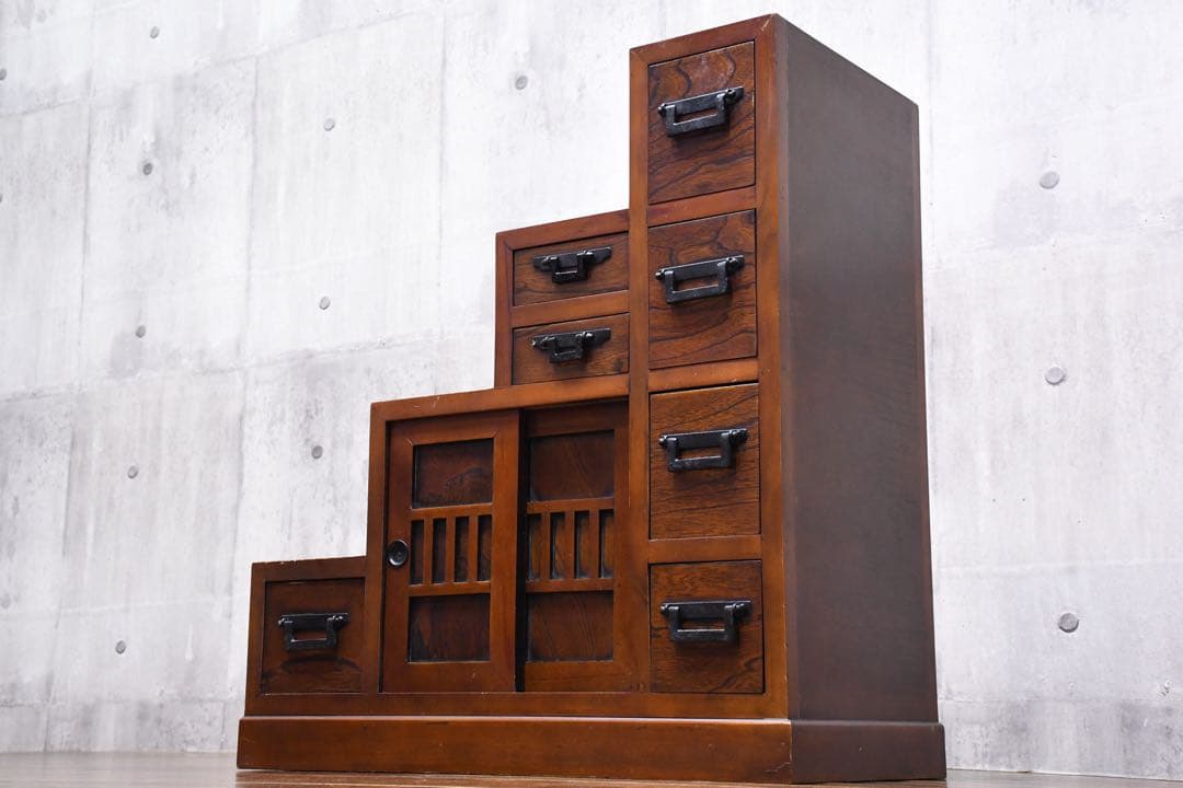 DLK113 民芸家具調 階段箪笥 4段 両面タイプ 階段タンス 抽斗 和モダン