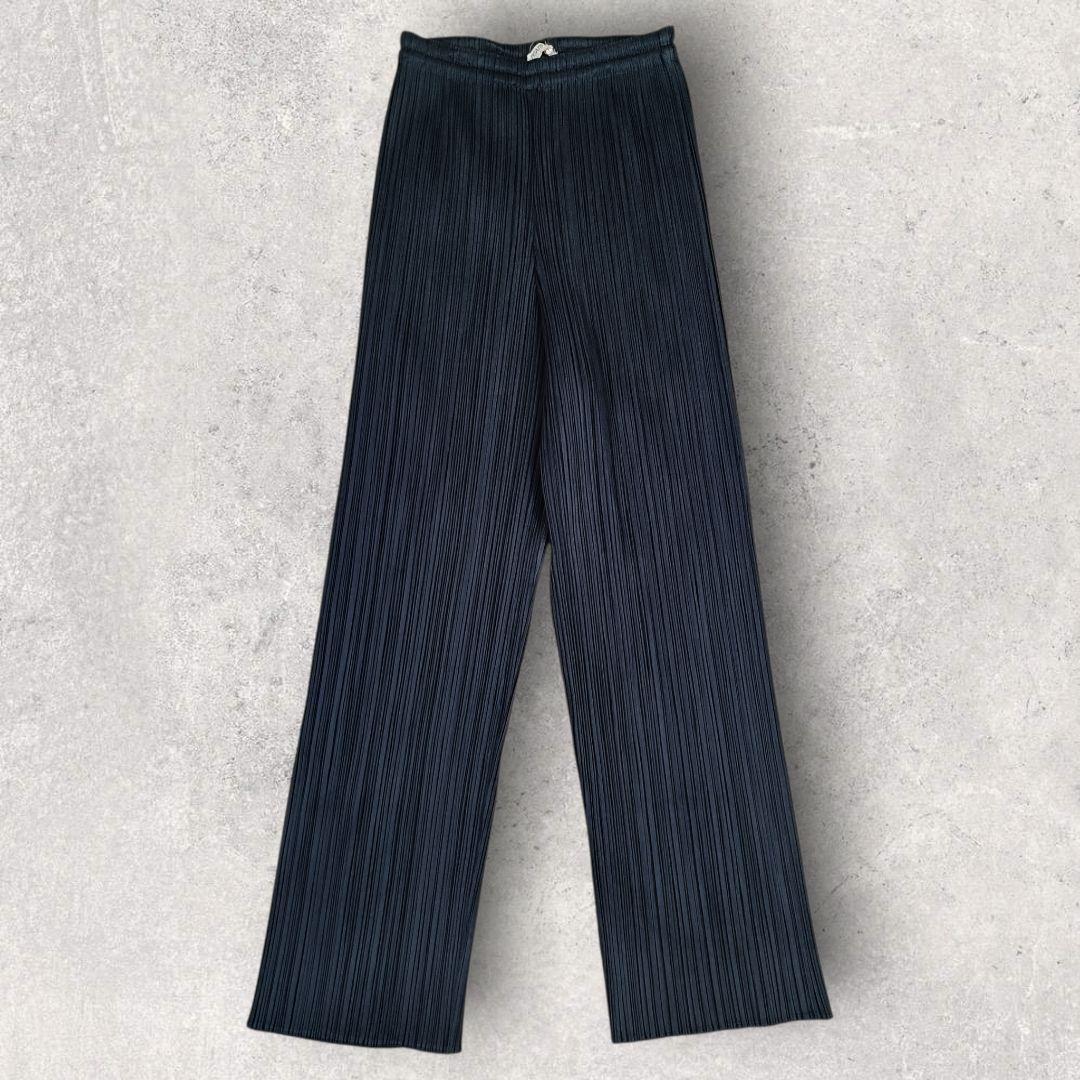 プリーツプリーズ ロングパンツ 洗える ウォッシャブル 洗濯可 ネイビー
