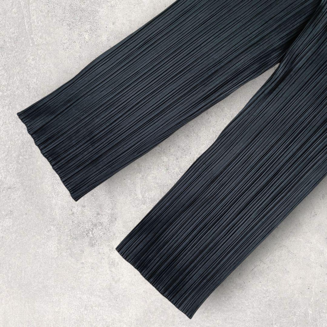 プリーツプリーズ ロングパンツ 洗える ウォッシャブル 洗濯可 ネイビー