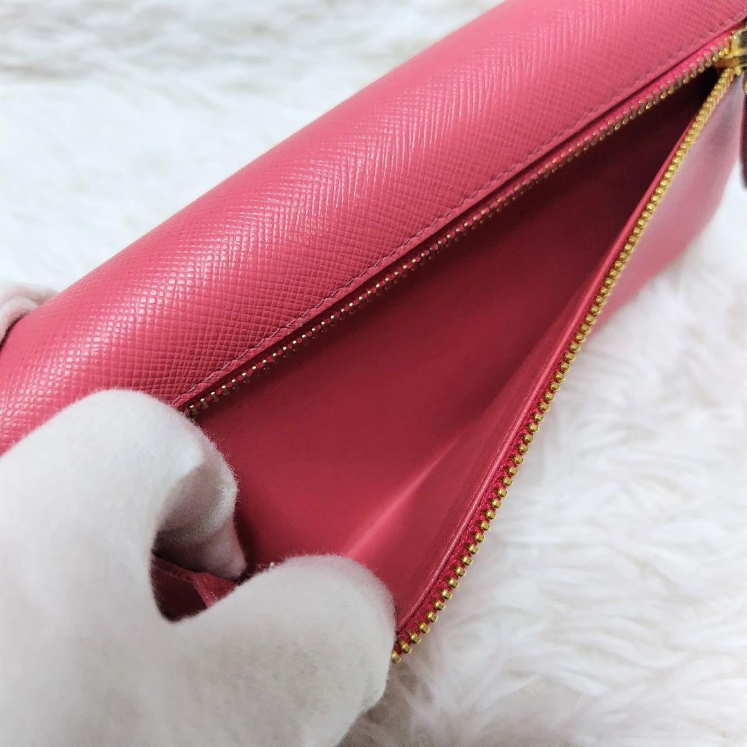 レア美品✨プラダ◇パスケース付きマルチカラーフラップ長財布　ゴールド金具ピンク系