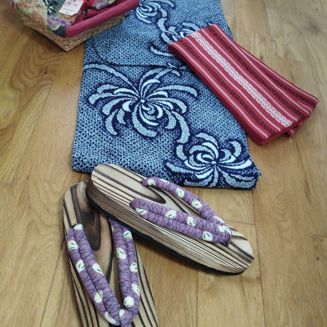 浴衣セット　新品博多帯　新品下駄　新品　カゴ巾着バッグ　特別価格