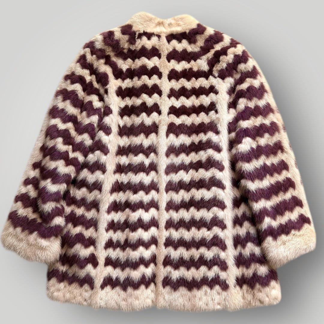 毛皮☆ミンク MINK ファーコート バイカラー パープル クリーム デザイン