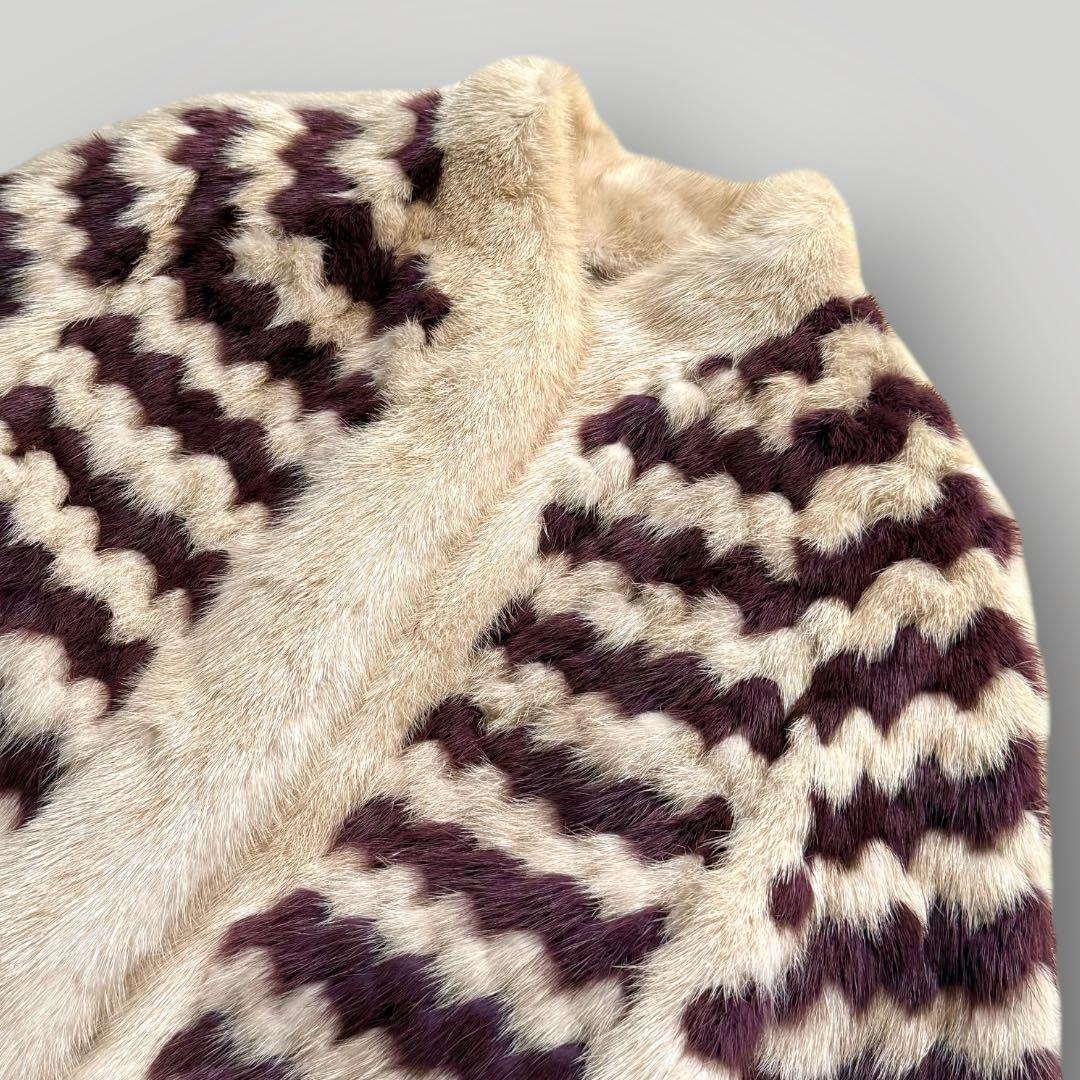 毛皮☆ミンク MINK ファーコート バイカラー パープル クリーム デザイン