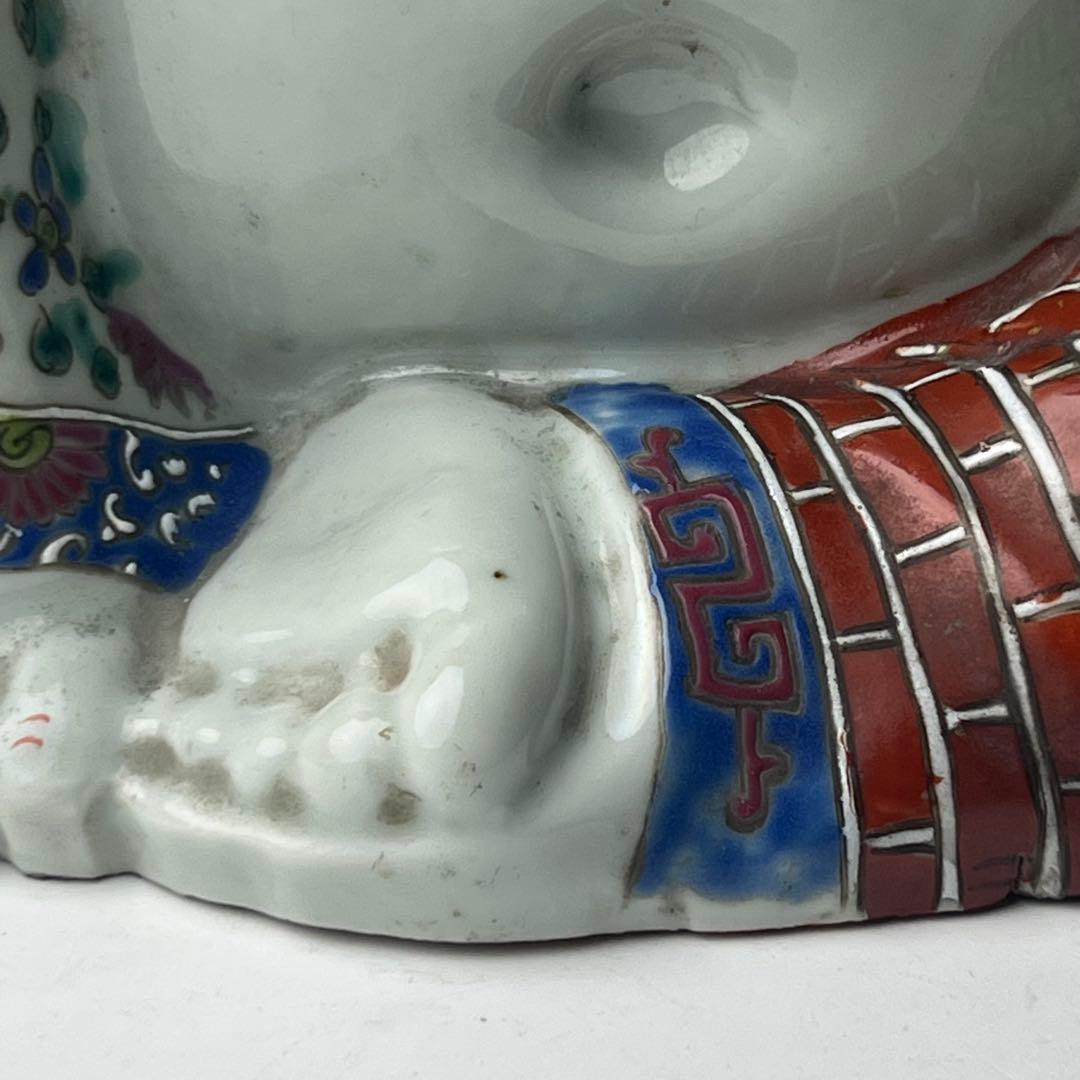 優美 粉彩布袋 江西景徳 朱茂記造 底款 色絵 布袋像 座布団付 仏教中国美術