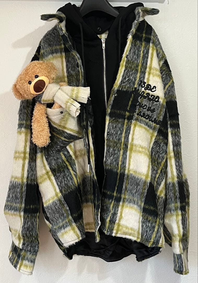 新品 13DE MARZO ジャケット チェック柄　テディベア付き フード付き