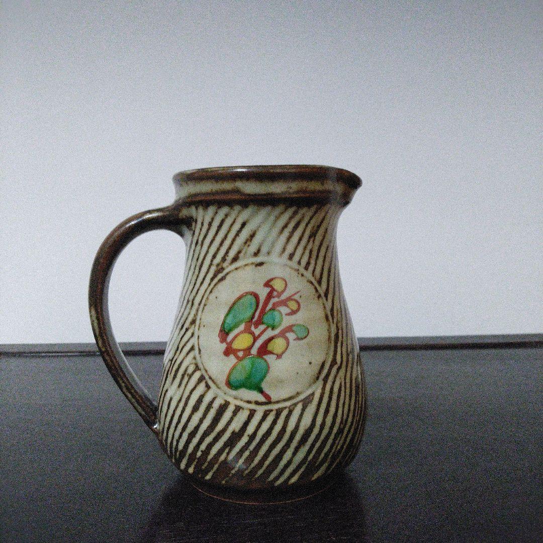 NO573　島岡達三(人間国宝)　象篏赤絵ジャグ　箱あり