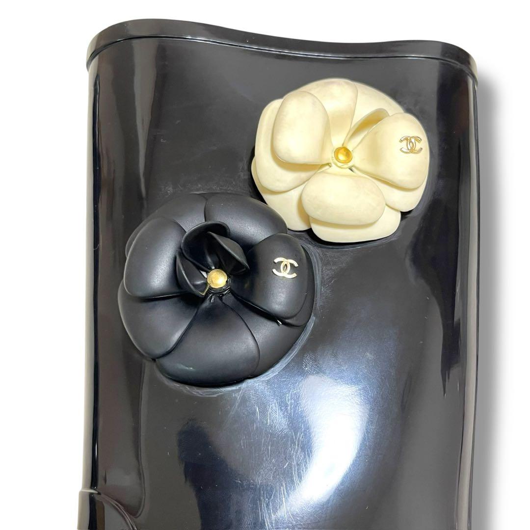 CHANEL シャネル レインブーツ カメリア ブラック 39 ココマーク 上品