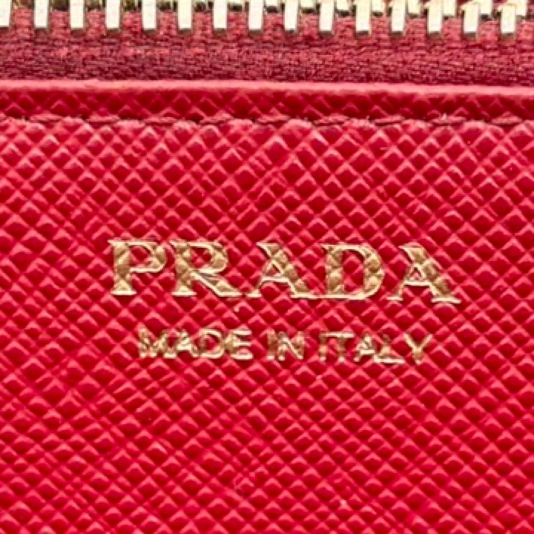 【美品】PRADA サフィアーノ ラウンドファスナー 長財布 レッド
