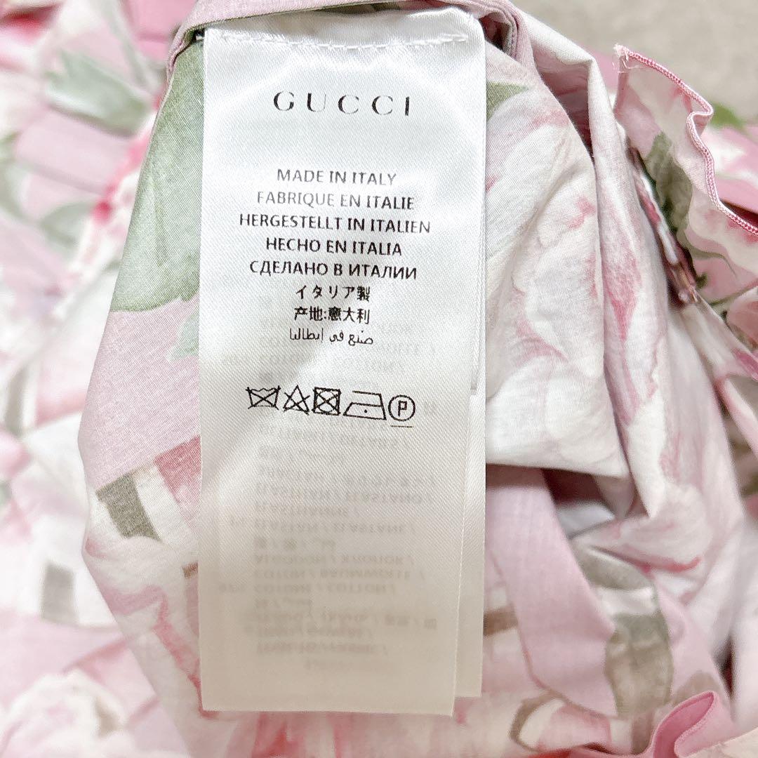 美品✨GUCCI 花柄×スネーク　フリル　リボンシャツワンピース　ミニ　ブラウス