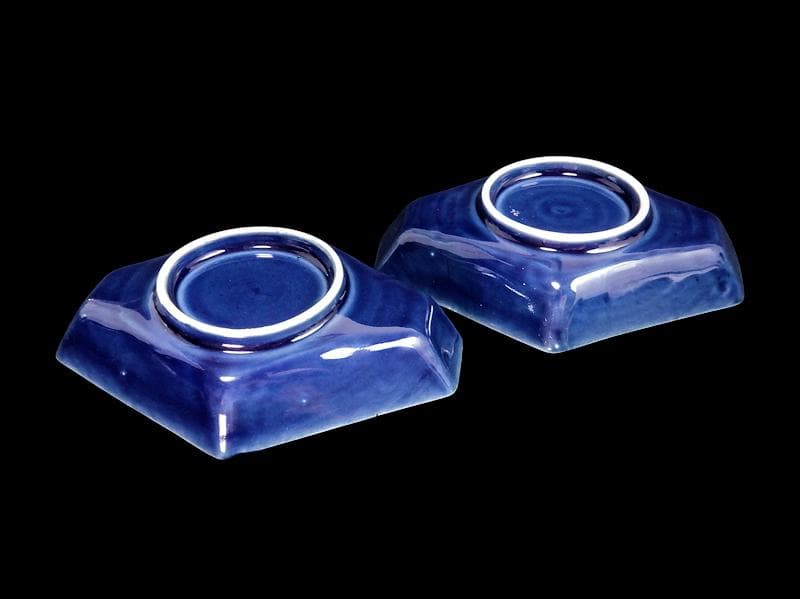 古伊万里　瑠璃　扇に桔梗の図　菱形変形皿　２客　D039AS-DAm