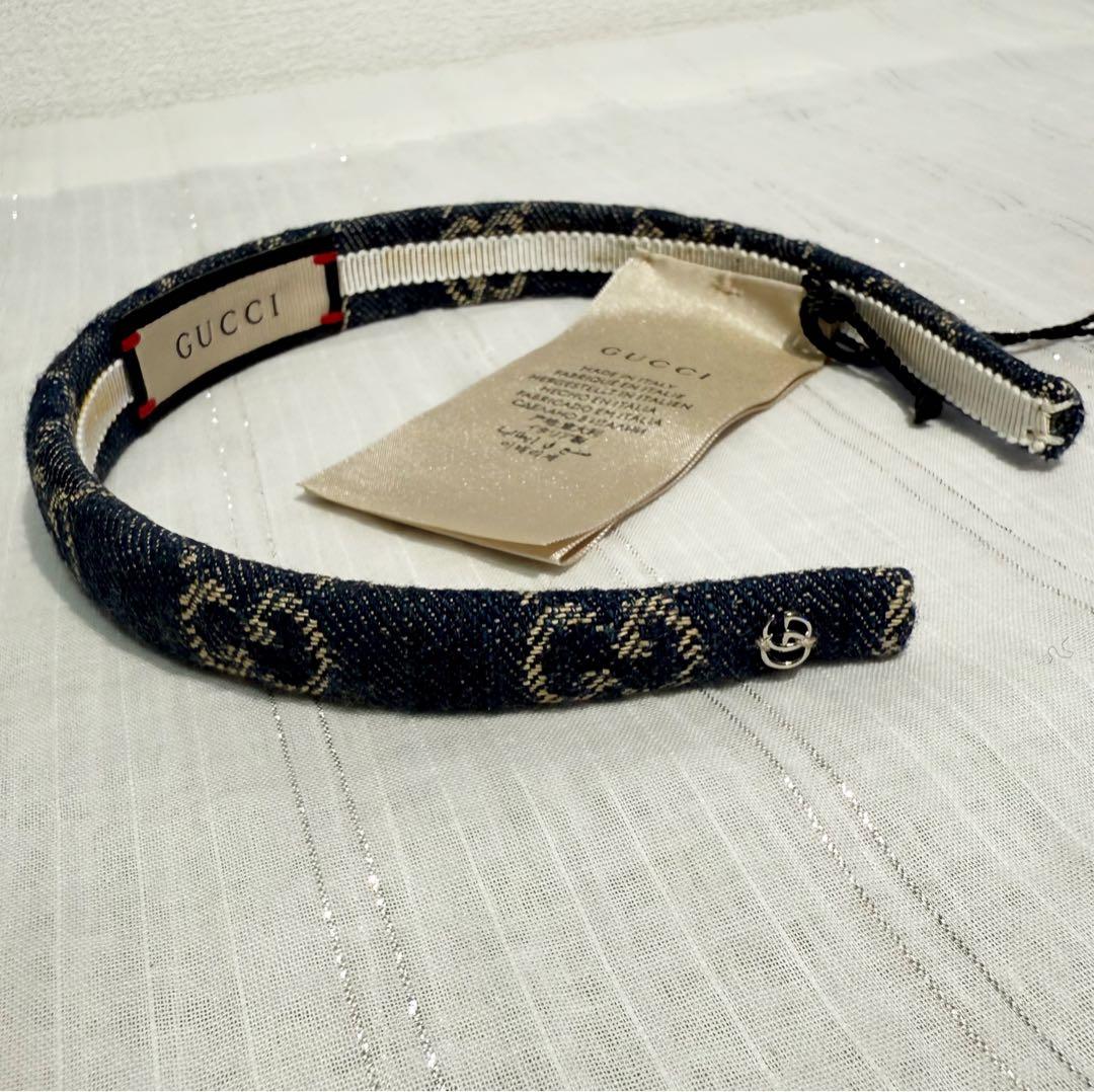 GUCCIグッチ　カチューシャ　ヘアバンド　デニム　未使用タグ付き