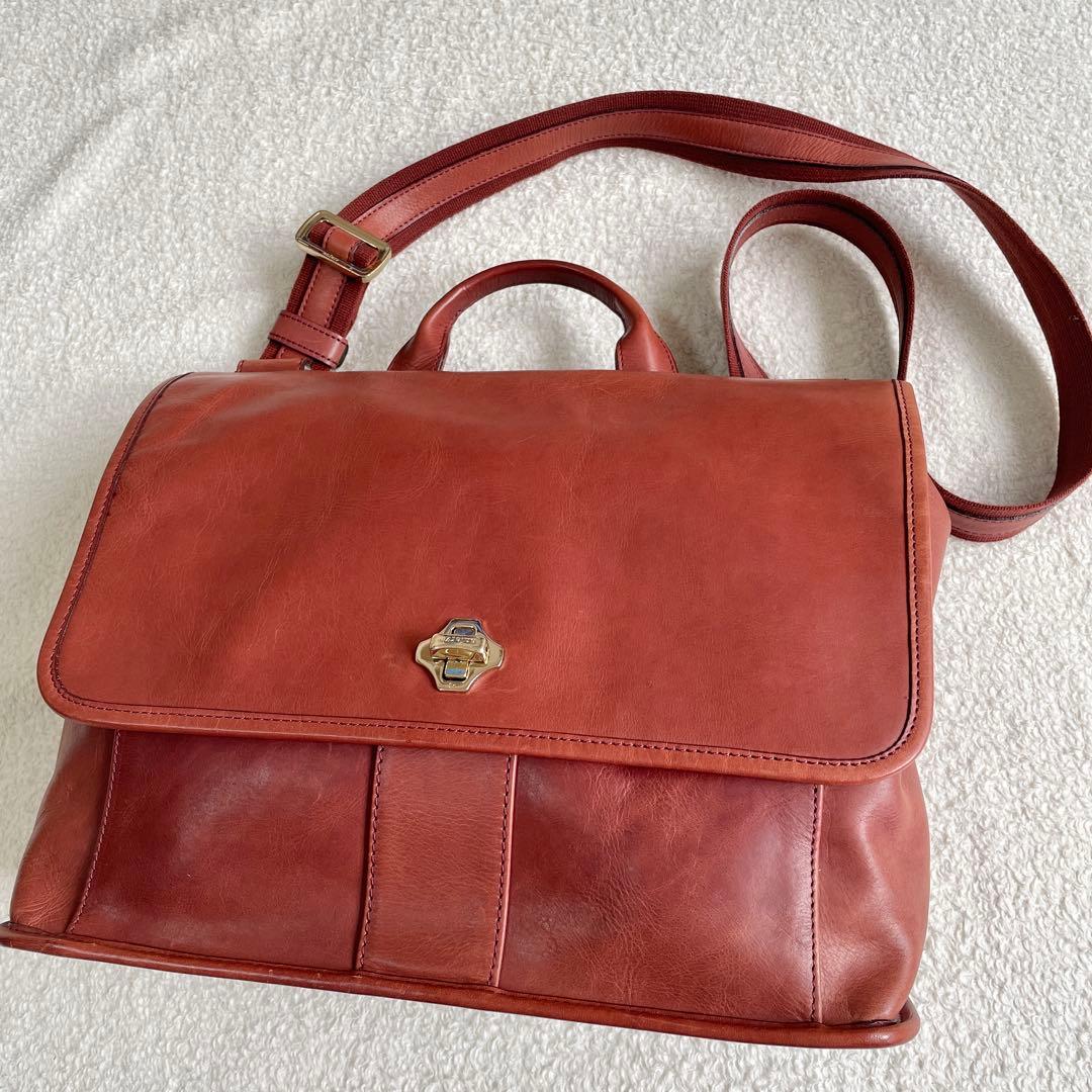 美品 アニアリ 2wayショルダーバッグ レザー ブラウン ターンロック 大きめ