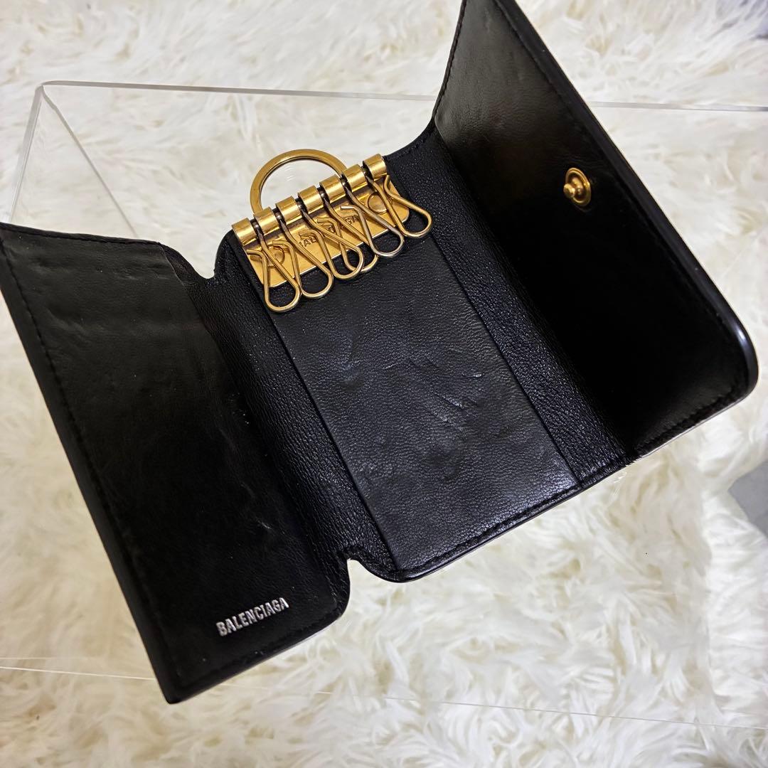 美品✨BALENCIAGA キーケース　６連　ブラック　ゴールド　cash 箱