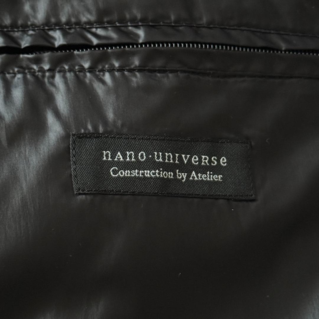 ナノユニバース 西川 ダウンベスト L フード ストライプ ブラック ウール