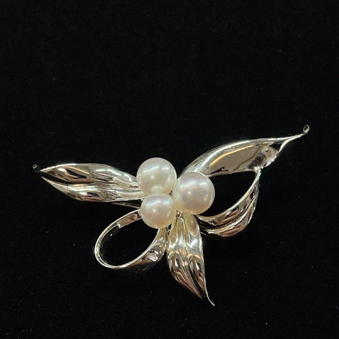 2787 ミキモト パールブローチ 真珠 3玉 シルバー ちいさめ
