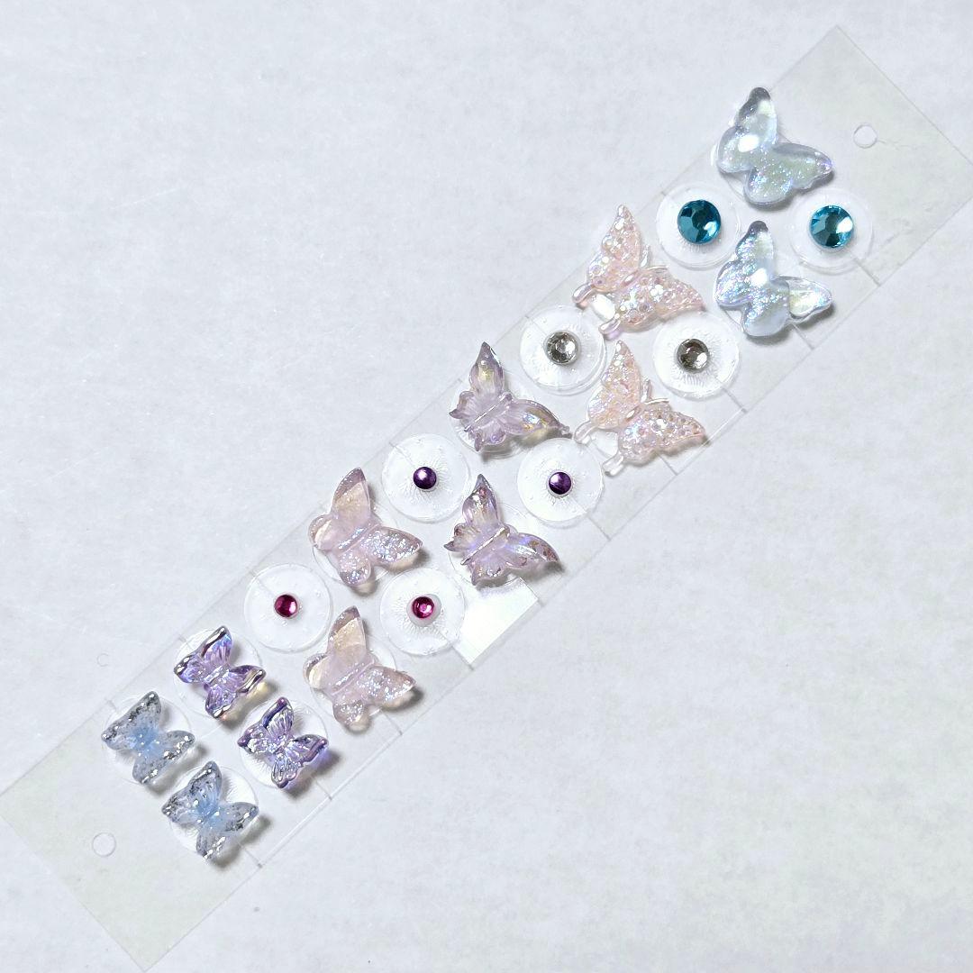 耳つぼジュエリー　耳つぼ　ステンレス　水色　ピンク　紫　ちょう　キラキラ　Y2K