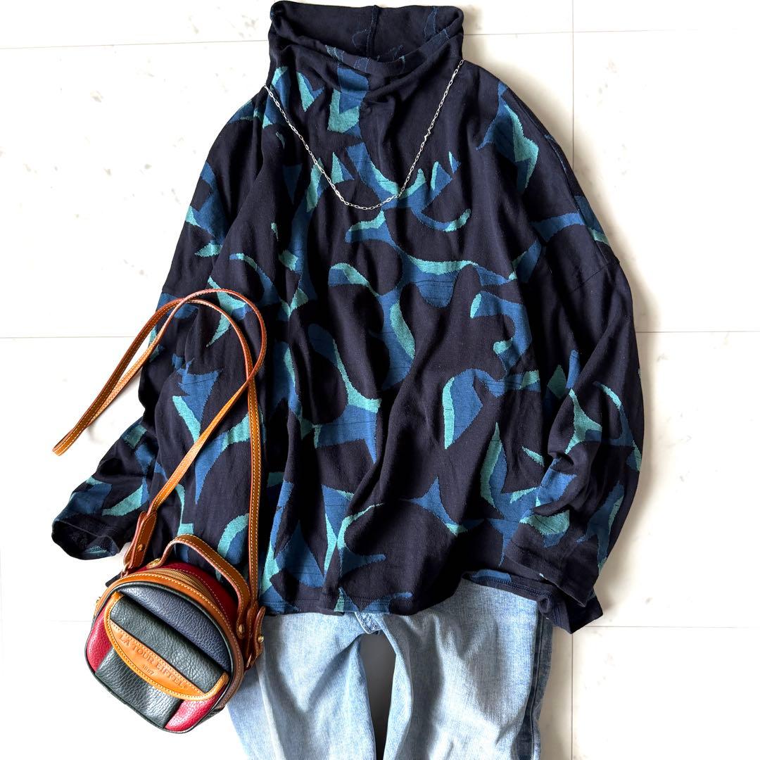 美品 ババグーリ 日本製 コットンタートルカットソー ネイビー M