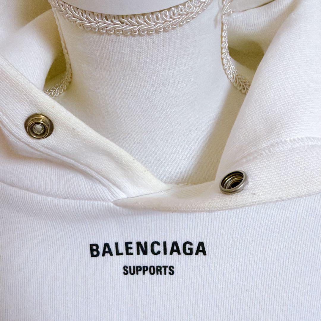 美品✨BALENCIAGA フーディー ロゴプリント プルオーバー ホワイト