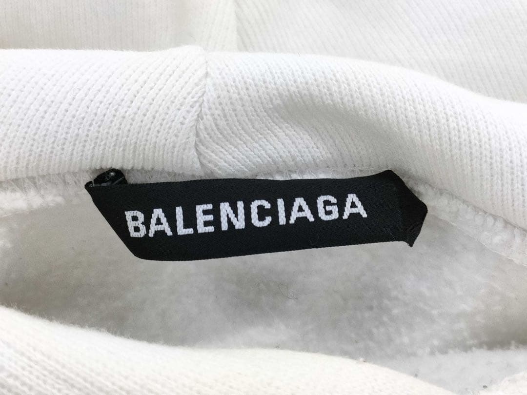 美品✨BALENCIAGA フーディー ロゴプリント プルオーバー ホワイト