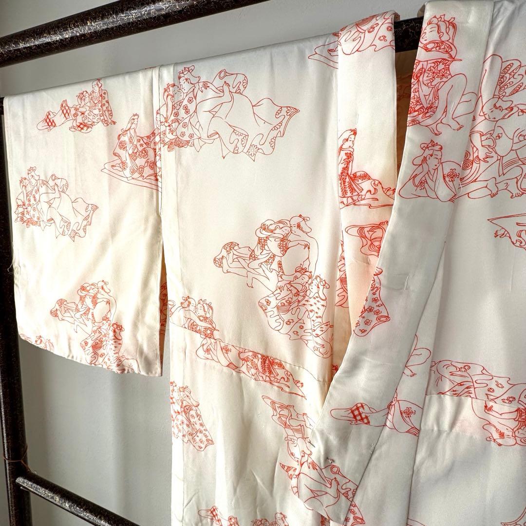 超美品　正絹　長襦袢　袖無双　着物　132裄63　春画　横幅たっぷり　芸術