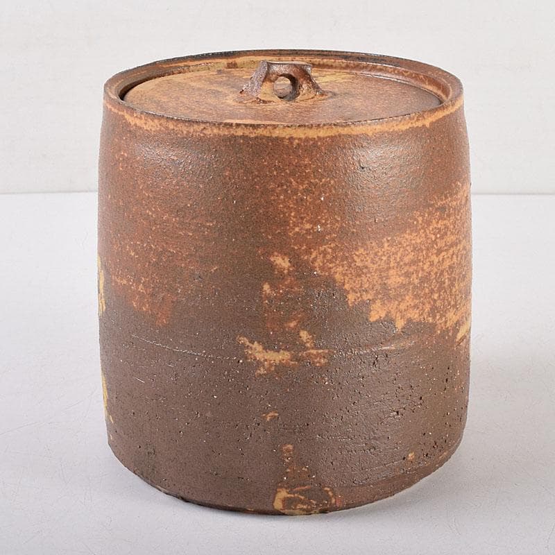 TM 益子焼　吉川水城作　金彩草文水指　共箱　C　7968