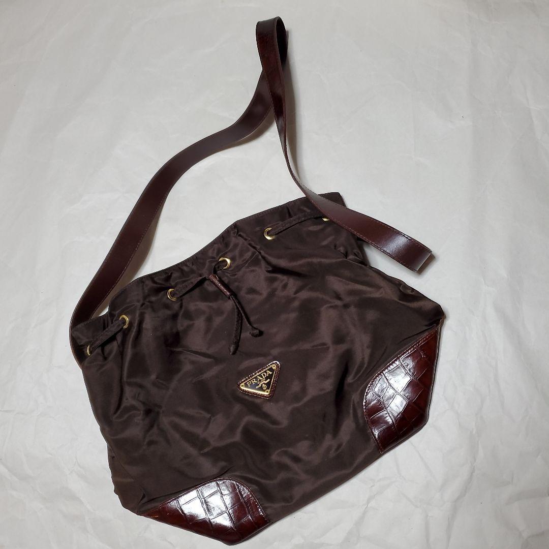 【値下げ】PRADA チョコブラウン ドローストリングバッグ