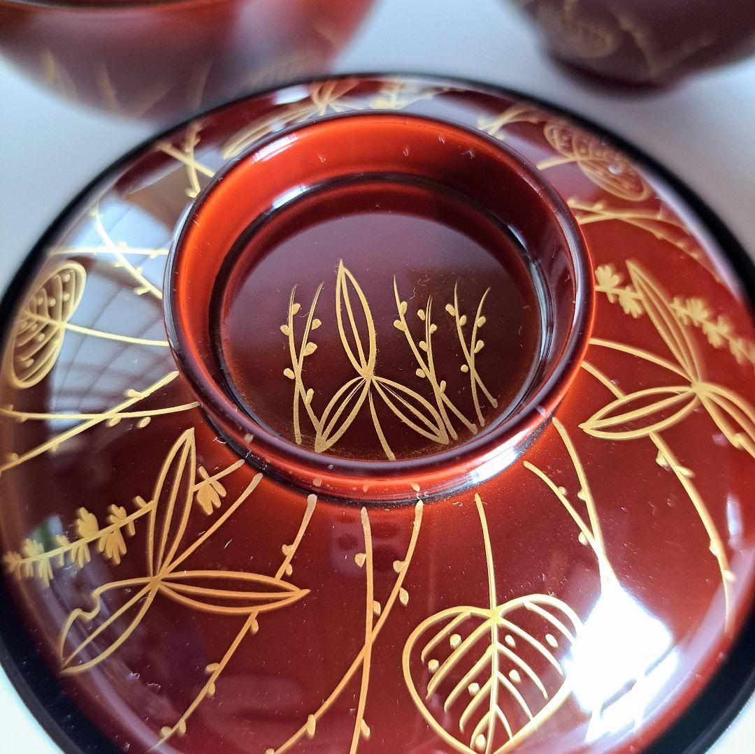 【美術品】吸物椀　輪島塗　蒔絵　五客組　静寛　共箱　加賀市　山中塗　懐石　漆器